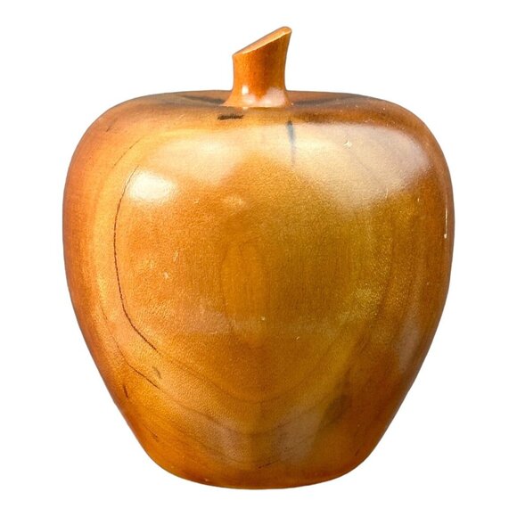 Hand Turned Solid Wooden Apple Vintage Smoky Mountain Craft Community Near Mint - Picture 4 of 8